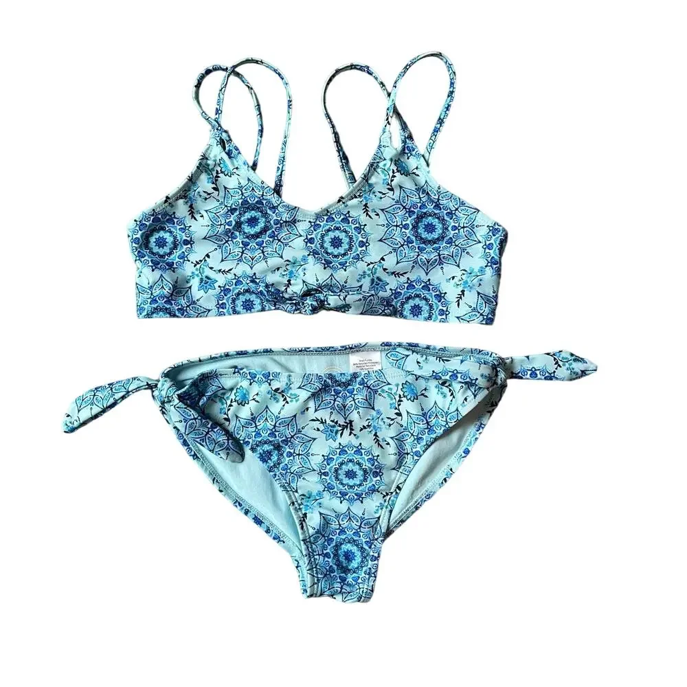 Girls L 10-12 Wonder Nation Bright Blue Mandala Medallion Bikini Swimsuit